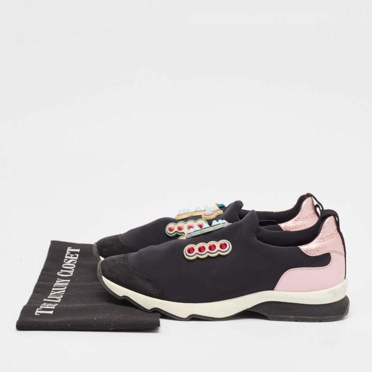 Pre Owned Fendi Multicolor Fabric and Leather Stud Embellished Slip On Sneakers Size 40