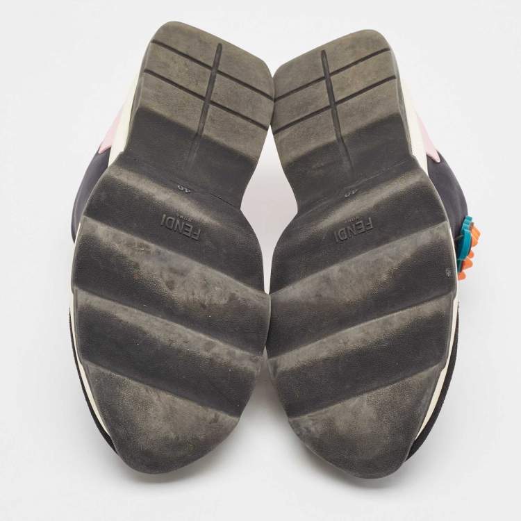 Pre Owned Fendi Multicolor Fabric and Leather Stud Embellished Slip On Sneakers Size 40