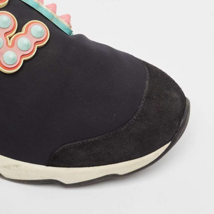 Pre Owned Fendi Multicolor Fabric and Leather Stud Embellished Slip On Sneakers Size 40