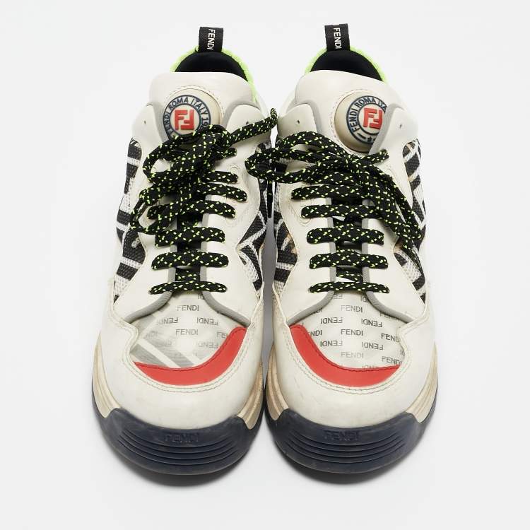 Pre Owned Fendi Multicolor Leather and Mesh T-Rex Low Top Sneakers Size 39