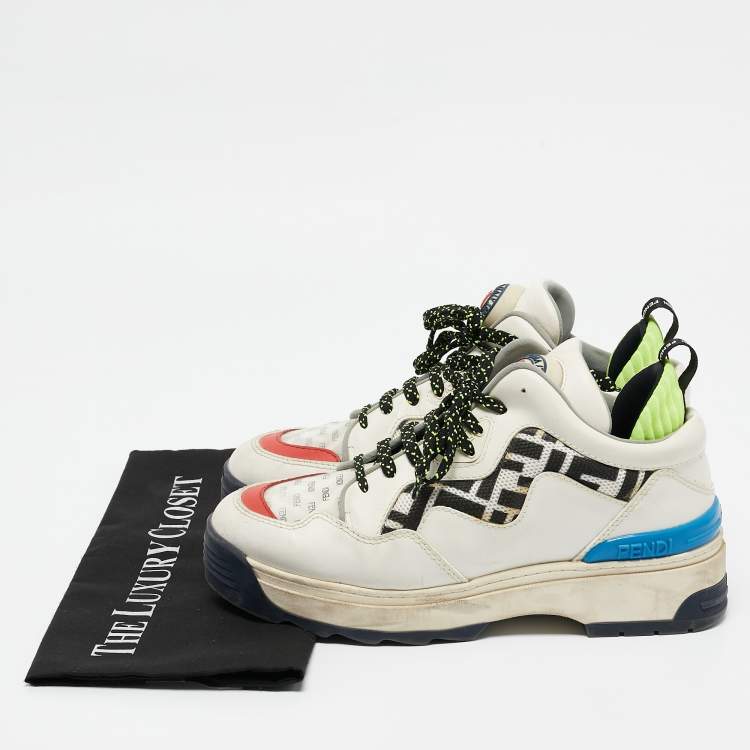Pre Owned Fendi Multicolor Leather and Mesh T-Rex Low Top Sneakers Size 39