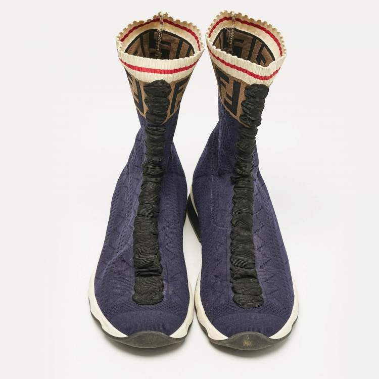 Pre Owned Fendi Black Knit Fabric Rockoko High Top Sneakers Size 40
