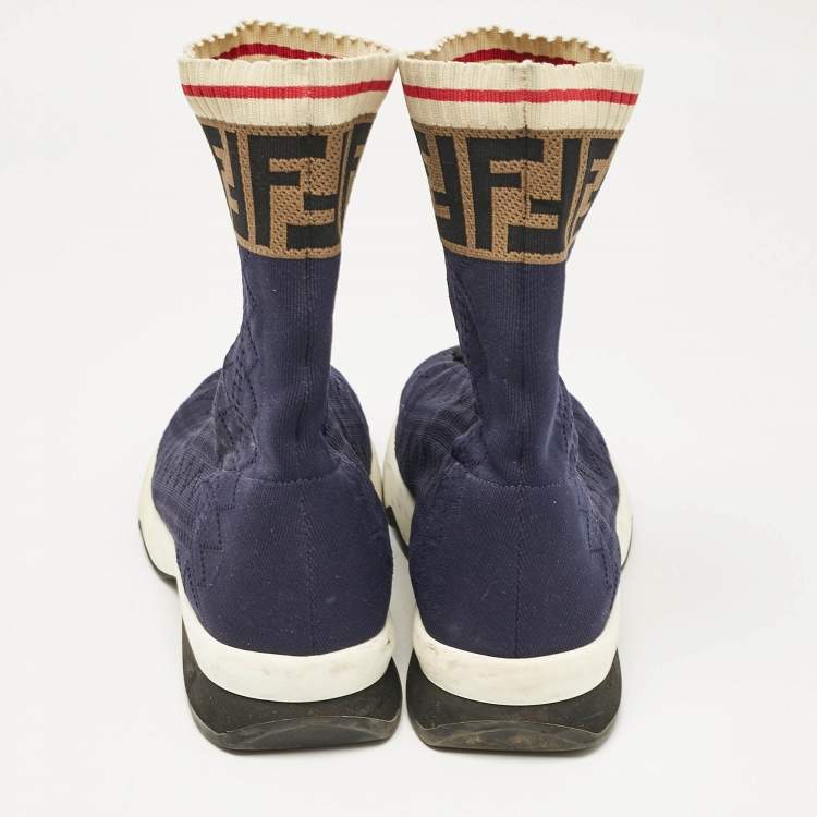 Pre Owned Fendi Black Knit Fabric Rockoko High Top Sneakers Size 40
