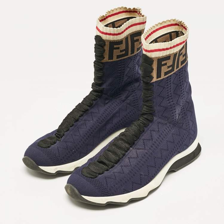 Pre Owned Fendi Black Knit Fabric Rockoko High Top Sneakers Size 40