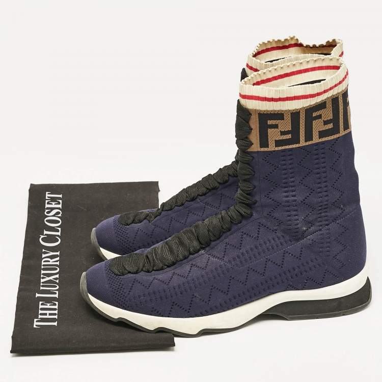 Pre Owned Fendi Black Knit Fabric Rockoko High Top Sneakers Size 40
