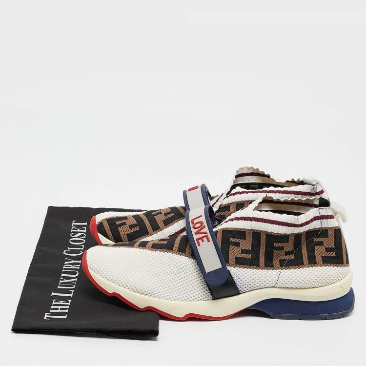 Pre Owned Fendi Brown Knit Fabric Rockoko Low Top Sneakers Size 40