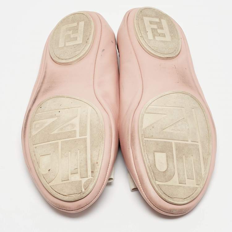 Pre Owned Fendi Beige Leather Let's Dance Bow Ballet Flats Size 38