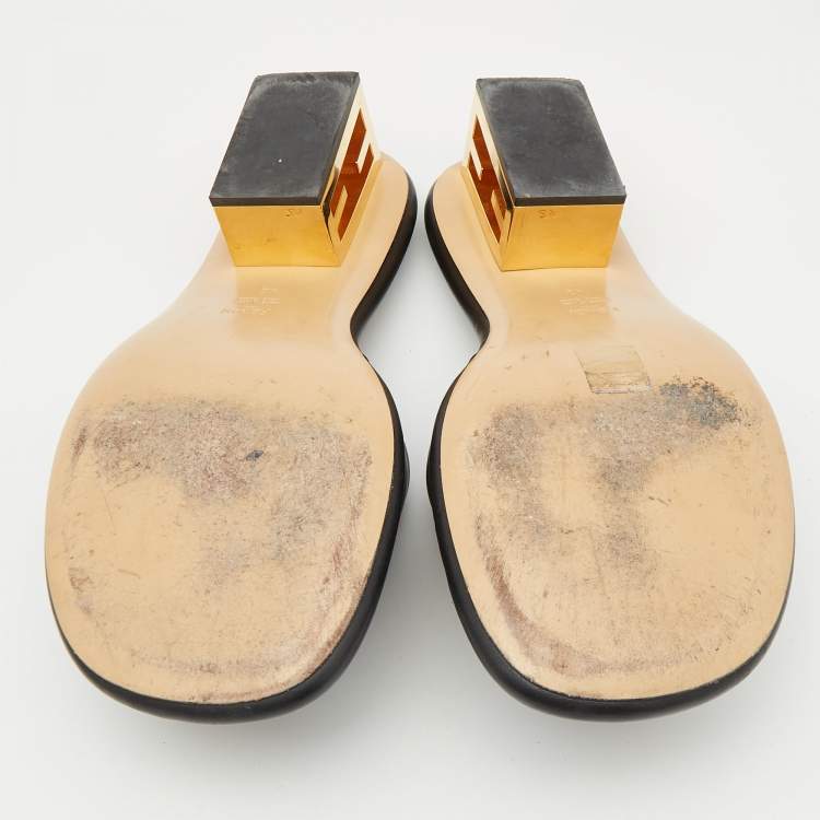 Pre Owned Fendi Black Leather Baguette Slide Sandals Size 42