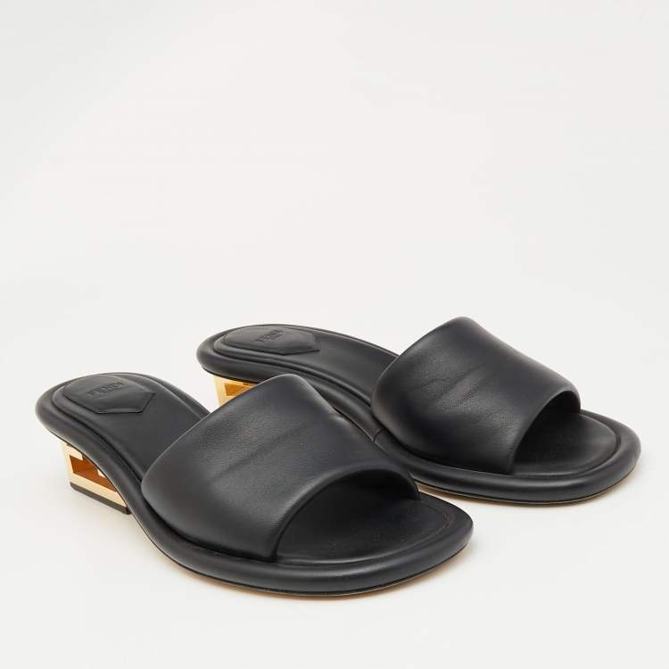 Pre Owned Fendi Black Leather Baguette Slide Sandals Size 42