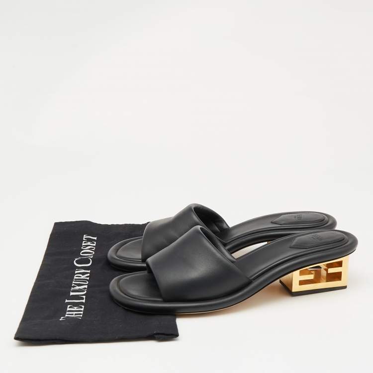 Pre Owned Fendi Black Leather Baguette Slide Sandals Size 42