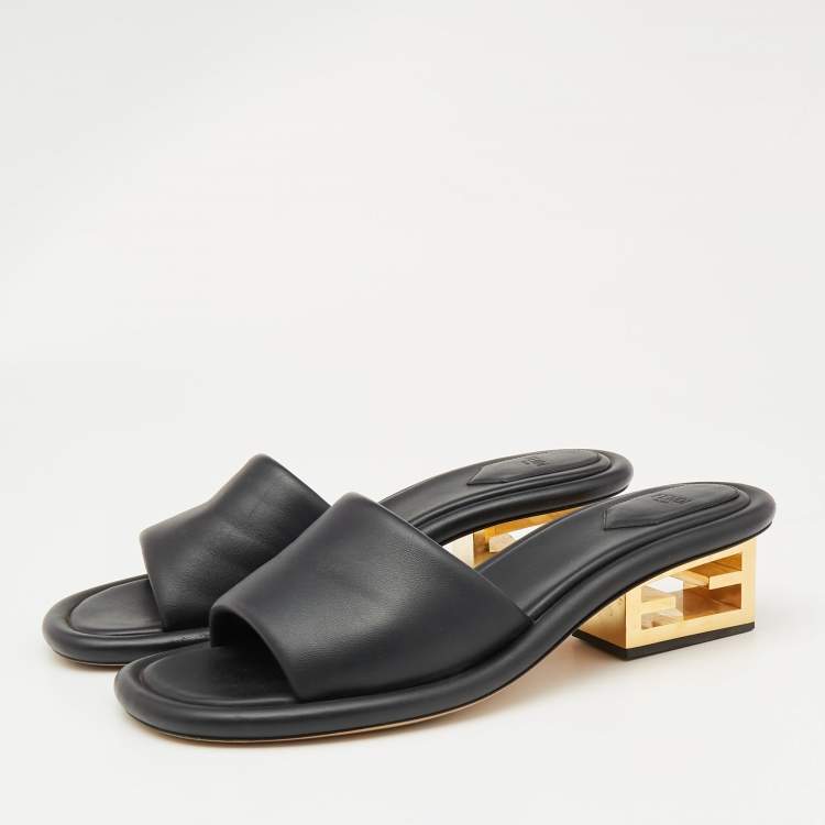 Pre Owned Fendi Black Leather Baguette Slide Sandals Size 42