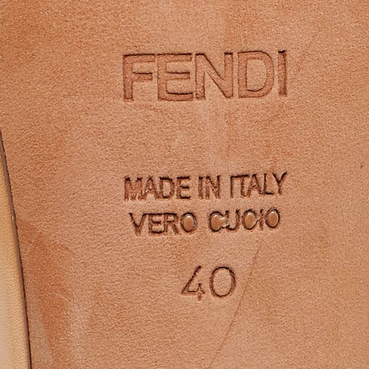 Pre Owned Fendi Beige Leather Embellished Ankle Strap Sandals Size 40
