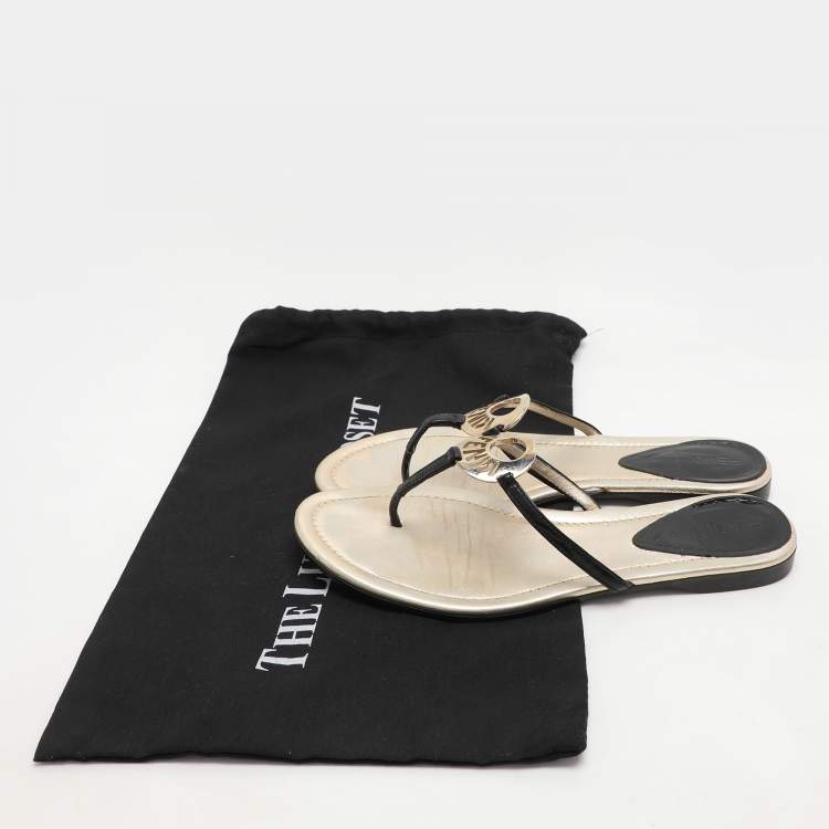 Pre Owned Fendi Black Patent Leather Thong Flat Sandals Size 38.5