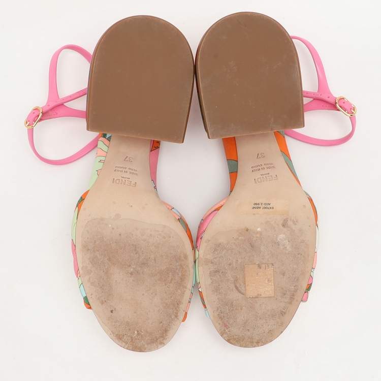 Pre Owned Fendi Multicolor Fabric and PVC Promenade Ankle Strap Sandals Size 37