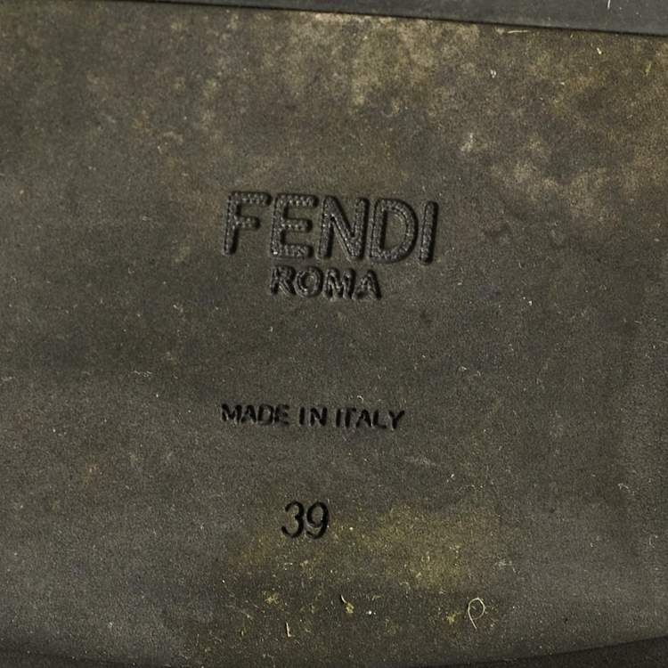 مملوكة مسبقًا Fendi Black Leather and Zucca Stretch Fabric Rockoko Combat Boots Size 39