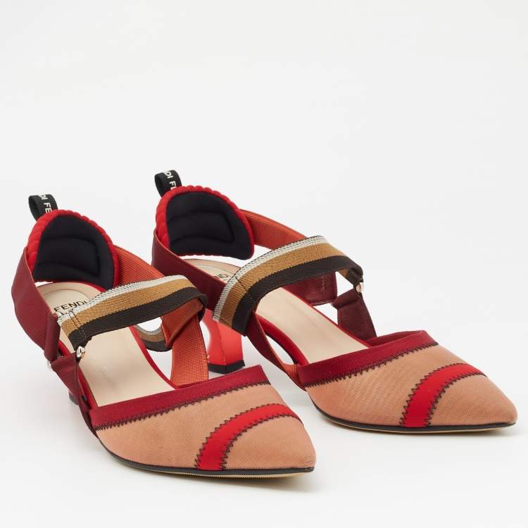 Pre Owned Fendi Multicolor Mesh And Fabric Colibri Slingback Sandals Size 42