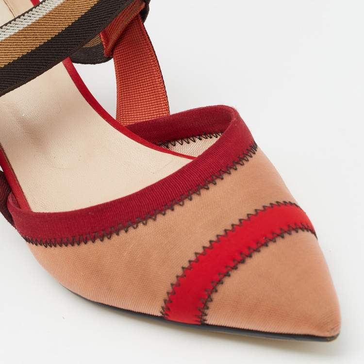 Pre Owned Fendi Multicolor Mesh And Fabric Colibri Slingback Sandals Size 42