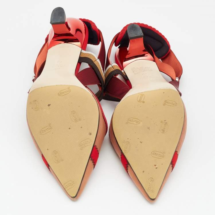 Pre Owned Fendi Multicolor Mesh And Fabric Colibri Slingback Sandals Size 42
