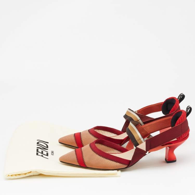 Pre Owned Fendi Multicolor Mesh And Fabric Colibri Slingback Sandals Size 42