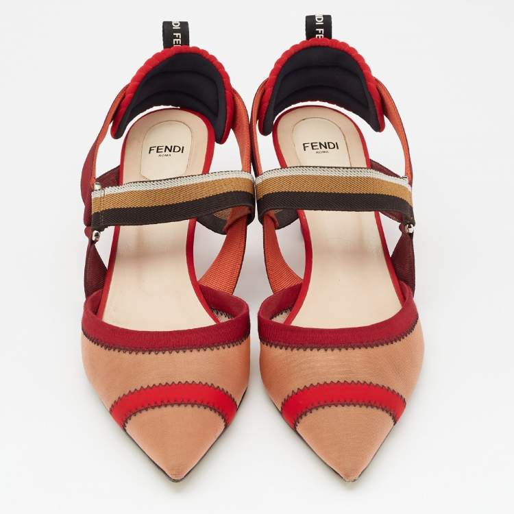 Pre Owned Fendi Multicolor Mesh And Fabric Colibri Slingback Sandals Size 42
