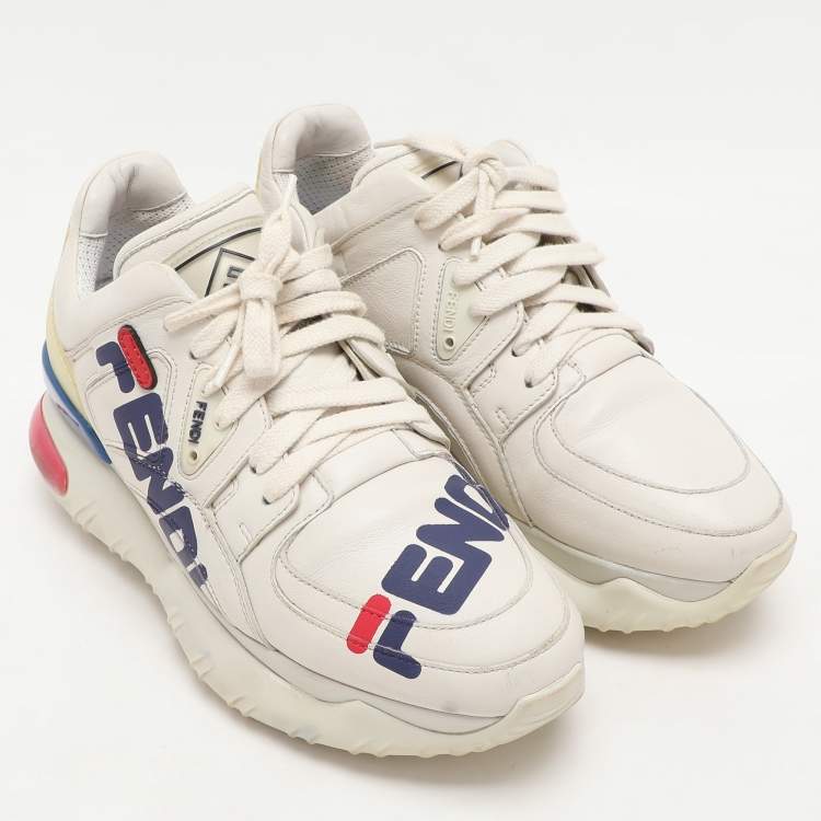 Pre Owned Fendi X Fila Off-White Leather Fila Mania Platform Sneakers 37