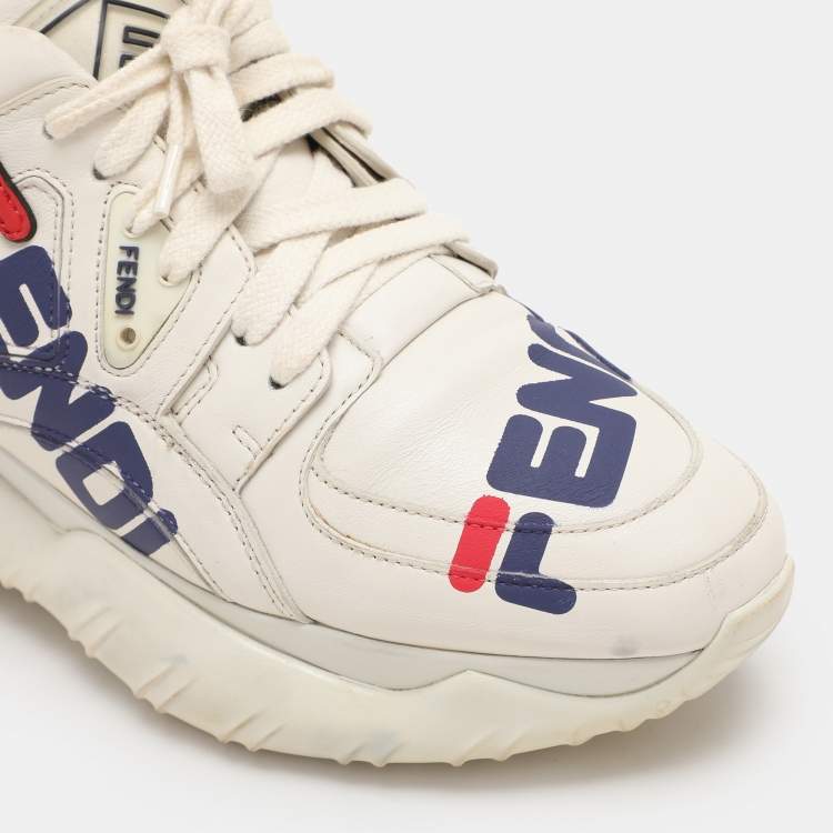 Pre Owned Fendi X Fila Off-White Leather Fila Mania Platform Sneakers 37