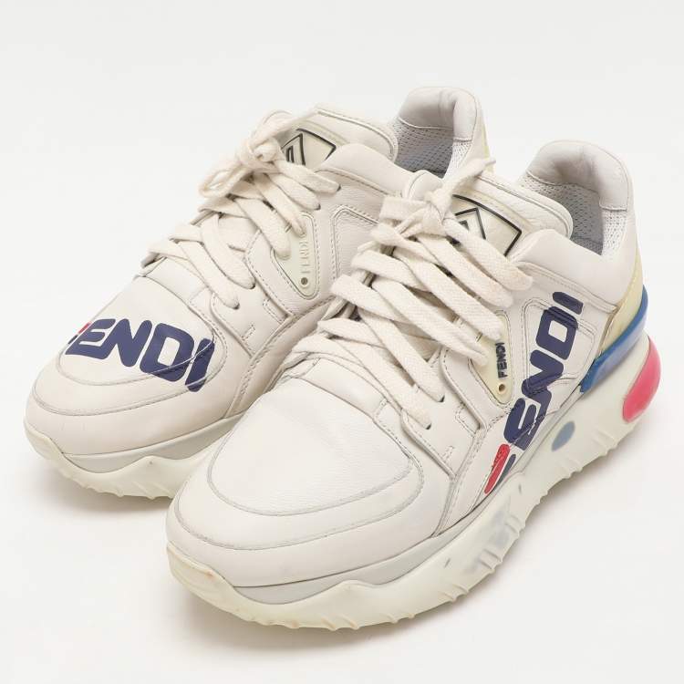 Pre Owned Fendi X Fila Off-White Leather Fila Mania Platform Sneakers 37