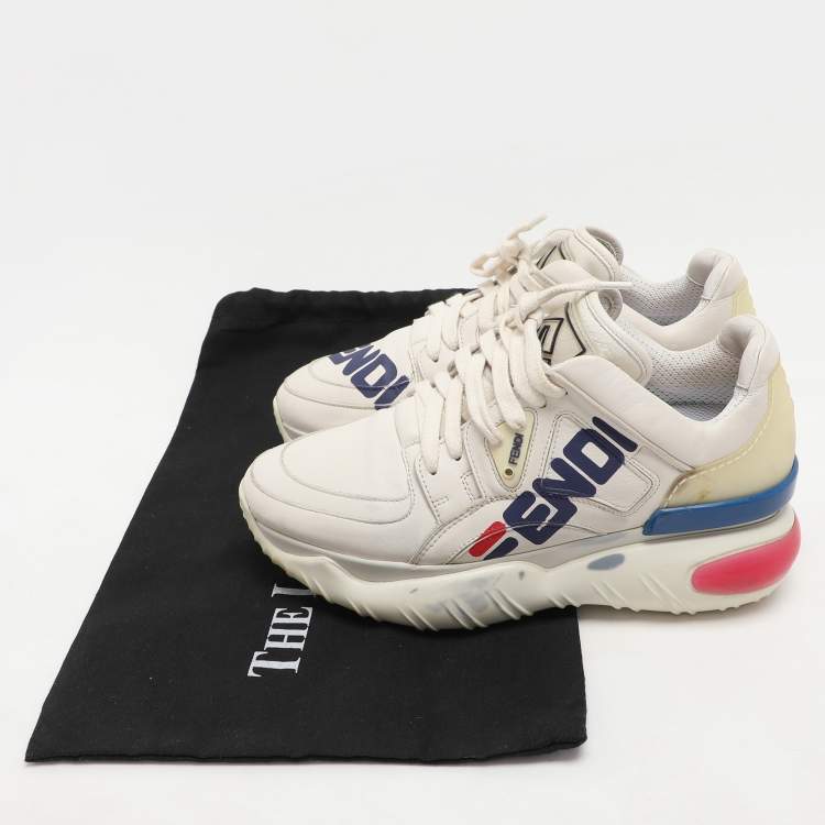 Pre Owned Fendi X Fila Off-White Leather Fila Mania Platform Sneakers 37