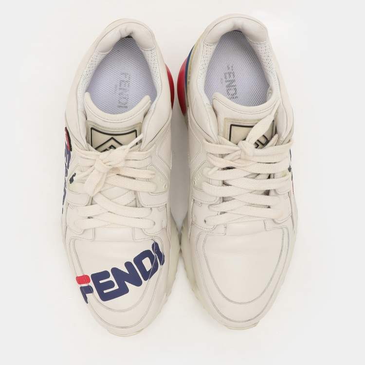 Pre Owned Fendi X Fila Off-White Leather Fila Mania Platform Sneakers 37