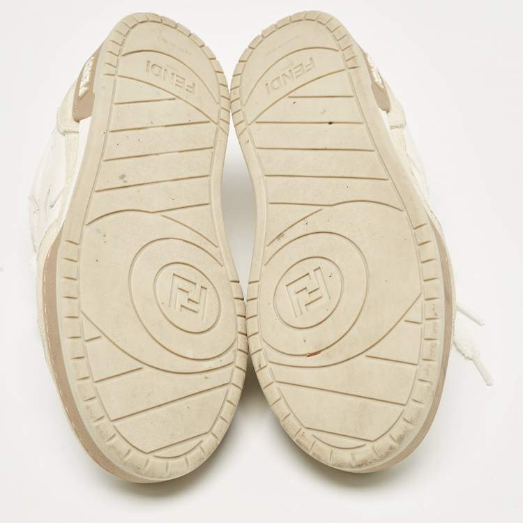 Pre Owned Fendi White/Beige Leather and Suede Match Low Top Sneakers Size 37