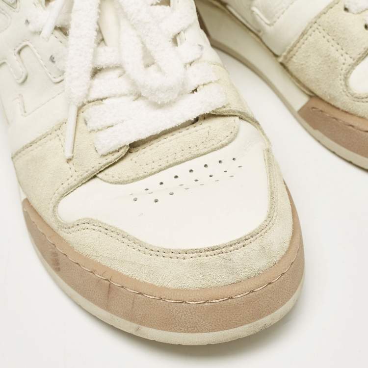 Pre Owned Fendi White/Beige Leather and Suede Match Low Top Sneakers Size 37