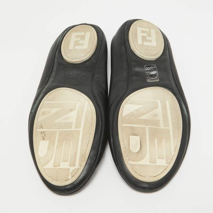 Pre Owned  Fendi Black Leather Let's Dance Bow Ballet Flats Size 39