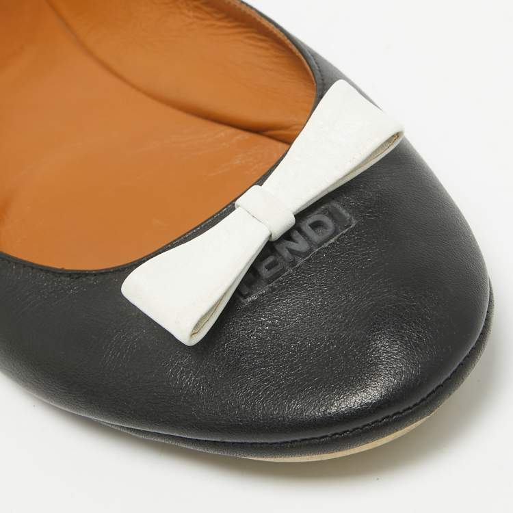 Pre Owned  Fendi Black Leather Let's Dance Bow Ballet Flats Size 39