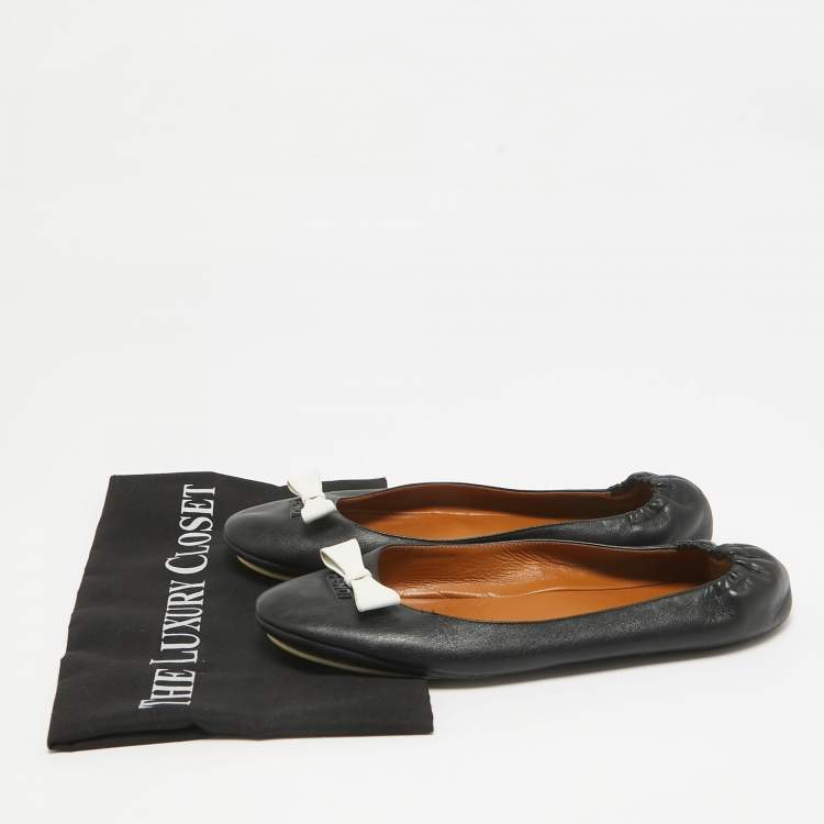 Pre Owned  Fendi Black Leather Let's Dance Bow Ballet Flats Size 39