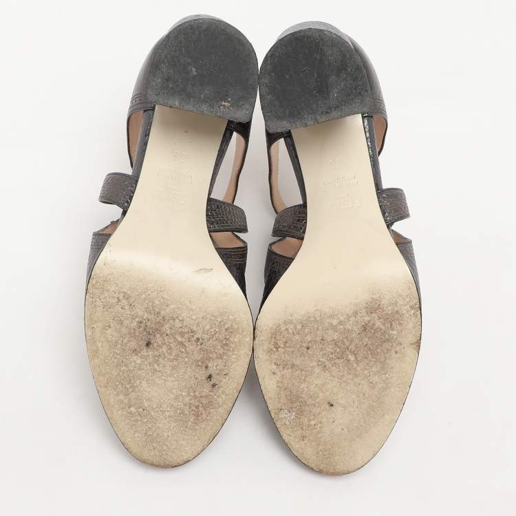 Pre Owned Fendi Metallic Grey Chameleon Wing Tip Ankle Strap Pumps Size 35