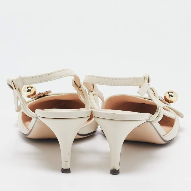 Pre Owned Fendi Cream/Brown Leather Buckle Strap Slingback Pumps Size 41