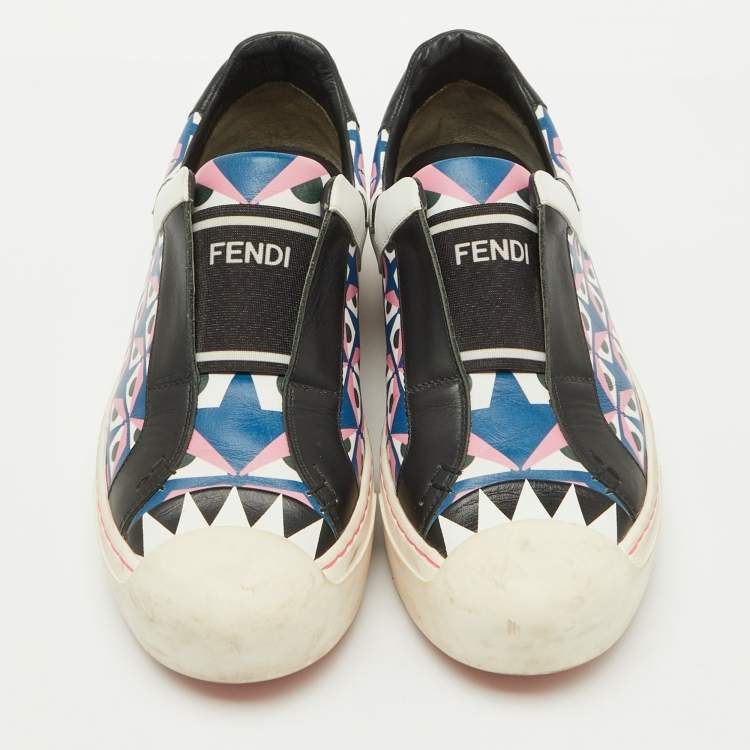 Pre Owned Fendi Multicolor Bug Eye Print Leather Slip On Sneakers Size 38