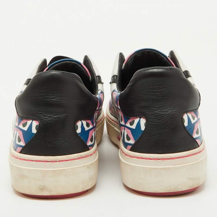 Pre Owned Fendi Multicolor Bug Eye Print Leather Slip On Sneakers Size 38