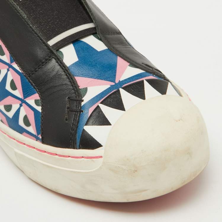 Pre Owned Fendi Multicolor Bug Eye Print Leather Slip On Sneakers Size 38