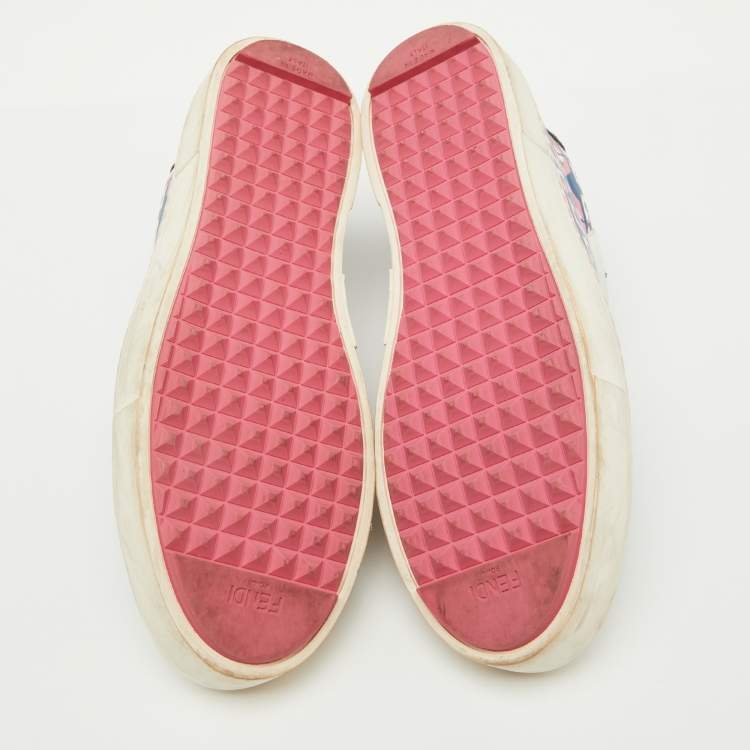 Pre Owned Fendi Multicolor Bug Eye Print Leather Slip On Sneakers Size 38