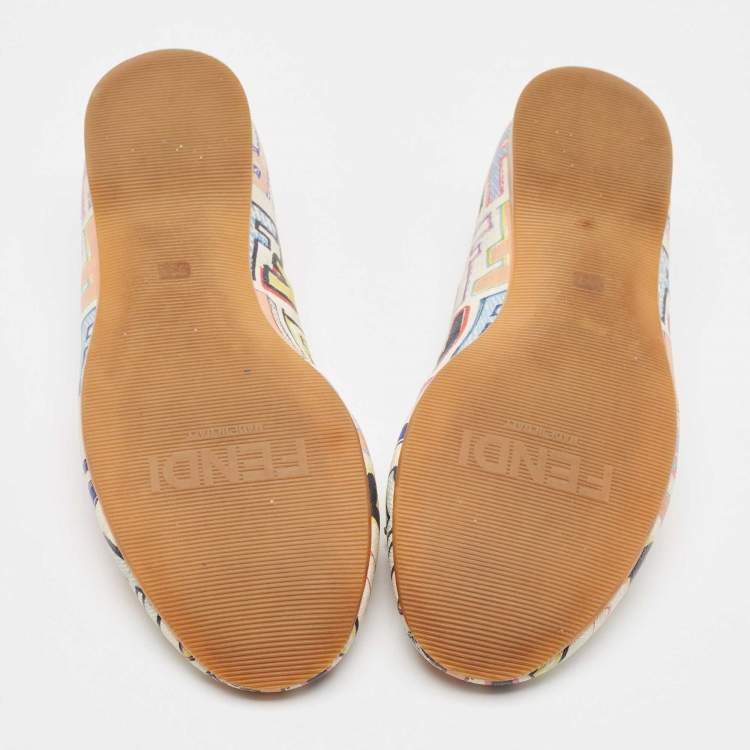 Pre Owned Fendi White Multicolor Zucca Spalmati Ballet Flats Size 39.5