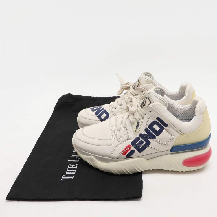 Pre Owned Fendi Off-White Leather and Rubber Fendi-Fila Mania Logo Low Top Sneakers 37.5