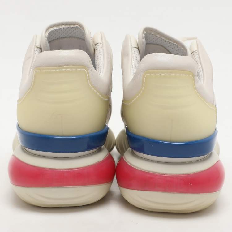 Pre Owned Fendi Off-White Leather and Rubber Fendi-Fila Mania Logo Low Top Sneakers 37.5