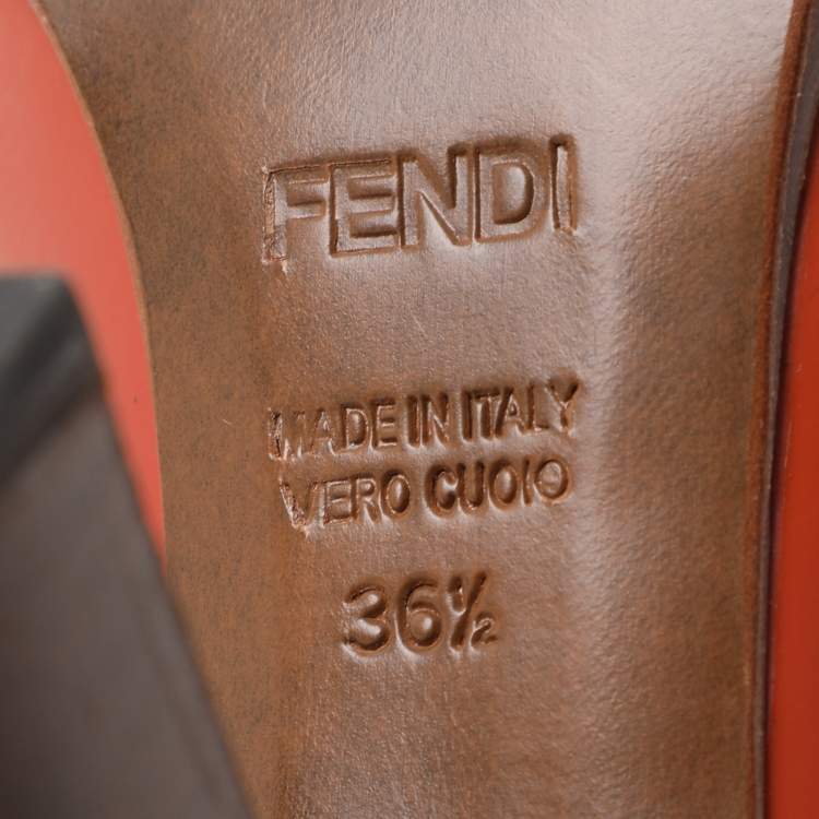 Pre Owned Fendi Orange Patent Leather B Buckle Pumps Size 36.5