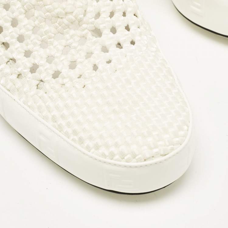 مملوكة مسبقًا Fendi White Woven Fabric Square Pumps Size 39