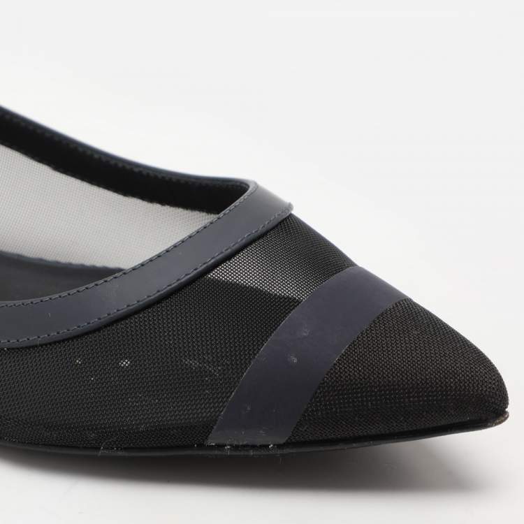 Pre Owned Fendi Black/Blue Mesh And Leather Colibri Ballet Flats Size 37