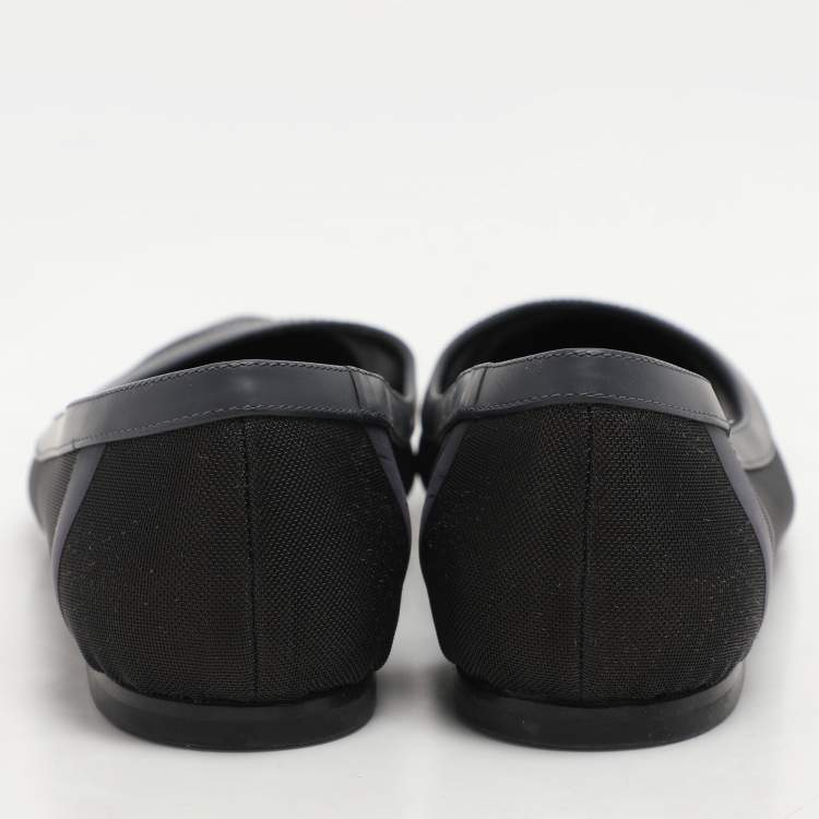 Pre Owned Fendi Black/Blue Mesh And Leather Colibri Ballet Flats Size 37