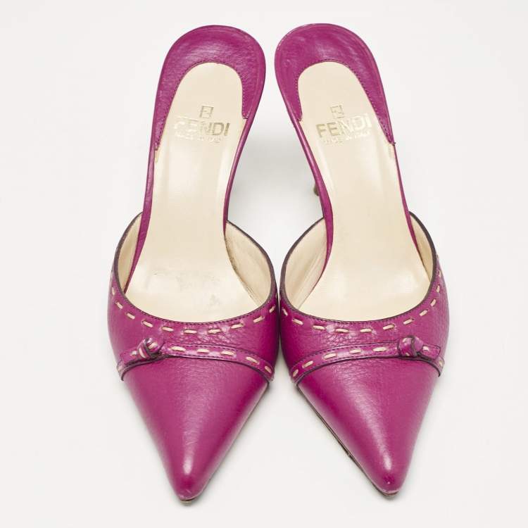 Pre Owned Fendi Magenta Pink Leather Pointed Toe Mules Size 35