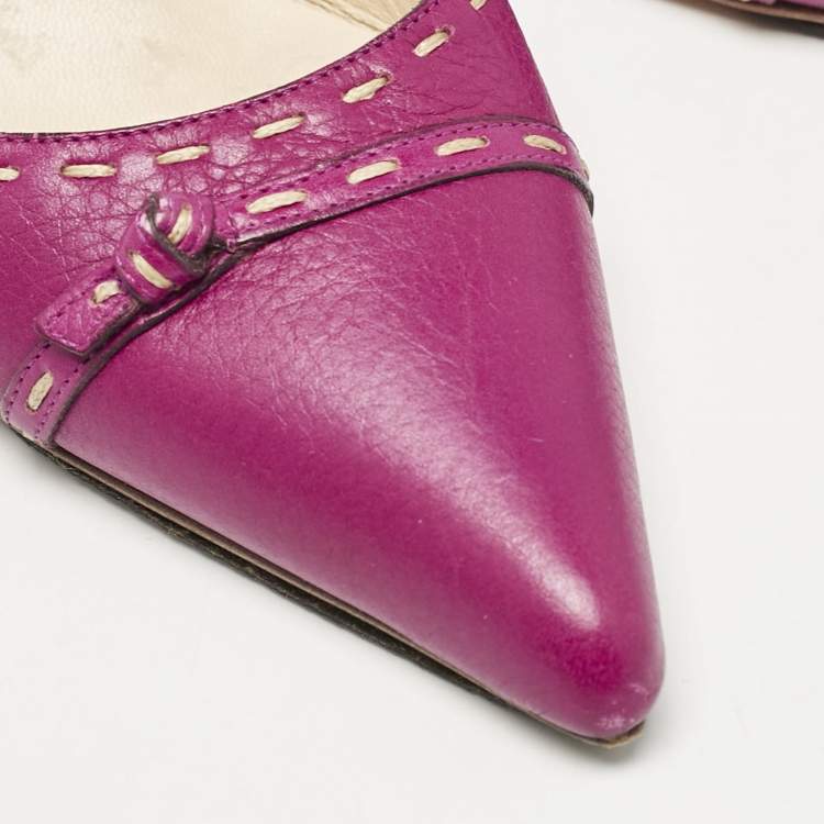 Pre Owned Fendi Magenta Pink Leather Pointed Toe Mules Size 35