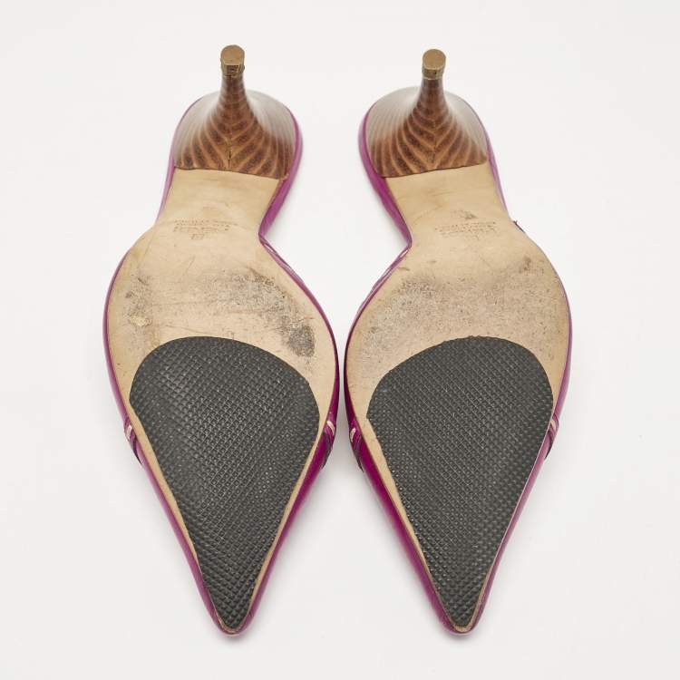 Pre Owned Fendi Magenta Pink Leather Pointed Toe Mules Size 35